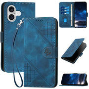 For iPhone 17 YX0080 Grid Butterfly Embossed Pattern Flip Leather Phone Case with Lanyard(Dark Blue)