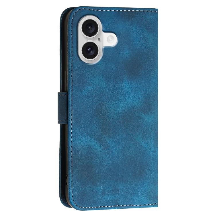 For iPhone 17 YX0080 Grid Butterfly Embossed Pattern Flip Leather Phone Case with Lanyard(Dark Blue)