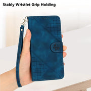 For iPhone 17 YX0080 Grid Butterfly Embossed Pattern Flip Leather Phone Case with Lanyard(Dark Blue)