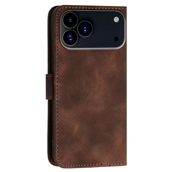 For iPhone 17 Pro Max YX0080 Grid Butterfly Embossed Pattern Flip Leather Phone Case with Lanyard(Coffee)