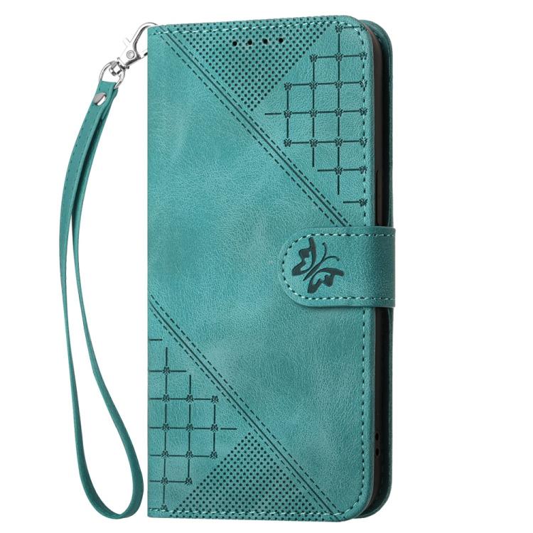 For iPhone 17 Pro YX0080 Grid Butterfly Embossed Pattern Flip Leather Phone Case with Lanyard(Light Blue) - free shipping - PMc TechLife - Order now!