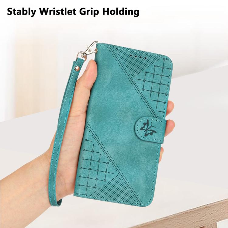 For iPhone 17 Pro YX0080 Grid Butterfly Embossed Pattern Flip Leather Phone Case with Lanyard(Light Blue) - free shipping - PMc TechLife - Order now!