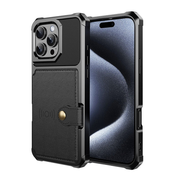 For iPhone 16 Pro Max Magnetic Wallet Card Bag Leather Phone Case(Black)