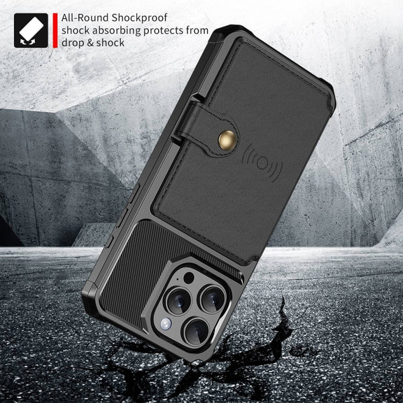For iPhone 16 Pro Magnetic Wallet Card Bag Leather Phone Case(Black)