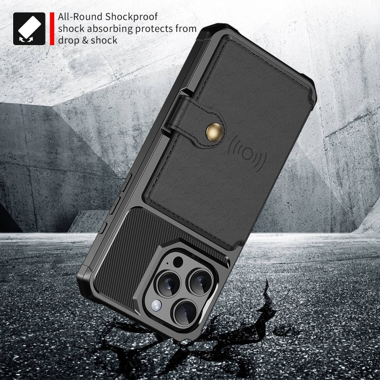 For iPhone 16 Pro Magnetic Wallet Card Bag Leather Phone Case(Black)