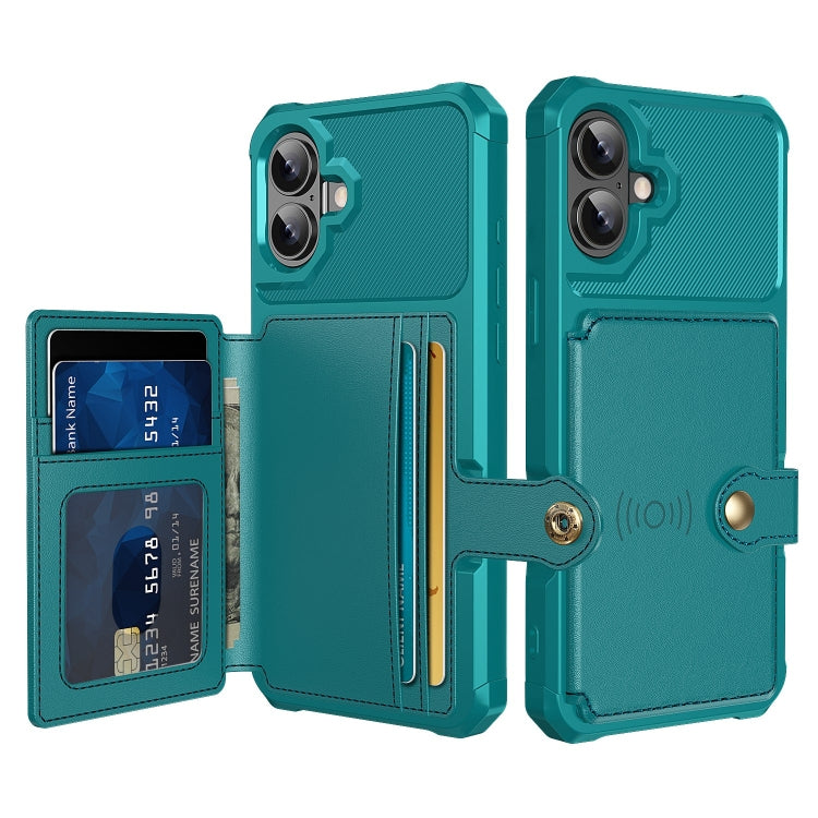 For iPhone 16 Plus Magnetic Wallet Card Bag Leather Phone Case(Cyan) - iPhone 16 Plus Cases by PMC TechLife | Online Shopping South Africa | PMC TechLife | Buy Now Pay Later Mobicred