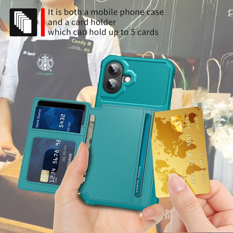 For iPhone 16 Plus Magnetic Wallet Card Bag Leather Phone Case(Cyan) - iPhone 16 Plus Cases by PMC TechLife | Online Shopping South Africa | PMC TechLife | Buy Now Pay Later Mobicred