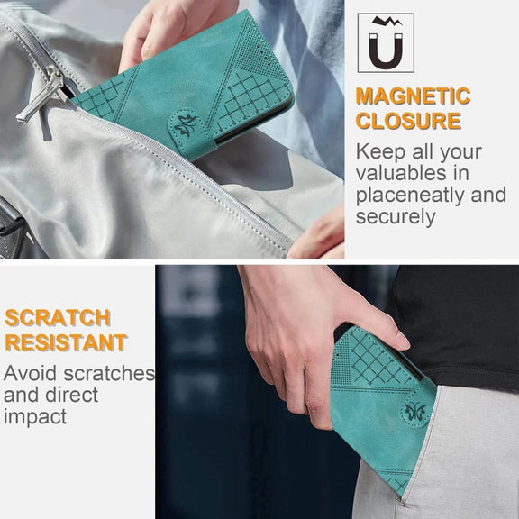 For Google Pixel 9 Pro XL YX0080 Grid Butterfly Embossed Pattern Flip Leather Phone Case with Lanyard(Light Blue)