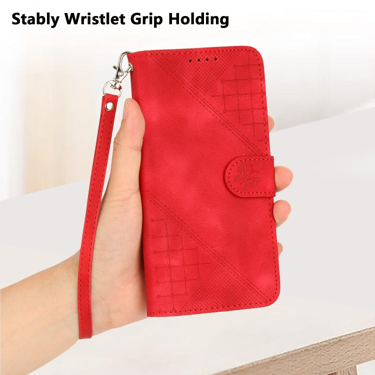 For Google Pixel 9 / 9 Pro YX0080 Grid Butterfly Embossed Pattern Flip Leather Phone Case with Lanyard(Red) - Google Cases by PMC TechLife | Online Shopping South Africa | PMC TechLife | Buy Now Pay Later Mobicred