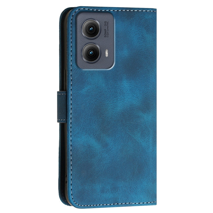 For Motorola Edge 2024 5G Global YX0080 Grid Butterfly Embossed Pattern Flip Leather Phone Case with Lanyard(Dark Blue)