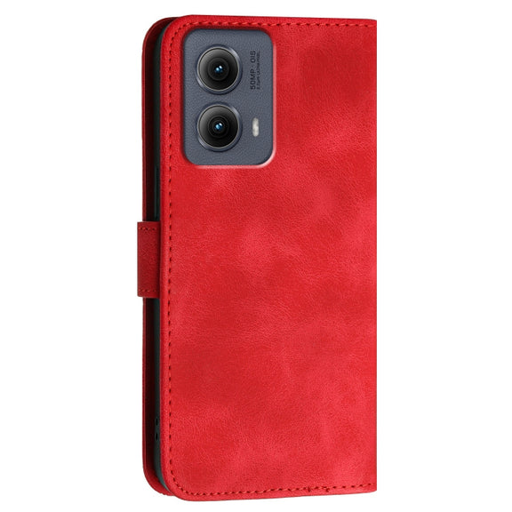 For Motorola Edge 2024 5G Global YX0080 Grid Butterfly Embossed Pattern Flip Leather Phone Case with Lanyard(Red)