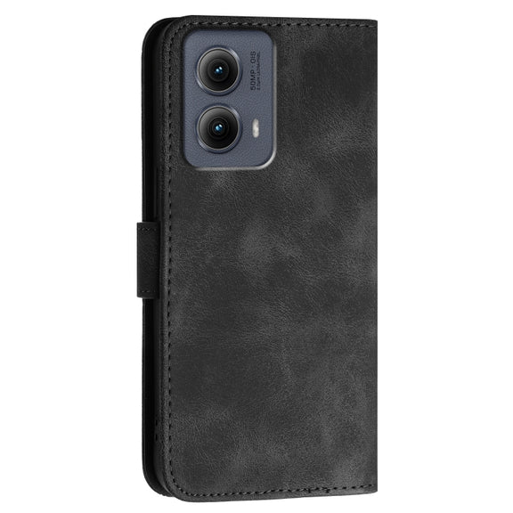 For Motorola Edge 2024 5G Global YX0080 Grid Butterfly Embossed Pattern Flip Leather Phone Case with Lanyard(Black)