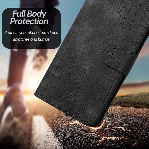 For Motorola Edge 2024 5G Global YX0080 Grid Butterfly Embossed Pattern Flip Leather Phone Case with Lanyard(Black)