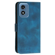 For Motorola Moto G Play 4G 2024 YX0080 Grid Butterfly Embossed Pattern Flip Leather Phone Case with Lanyard(Dark Blue)