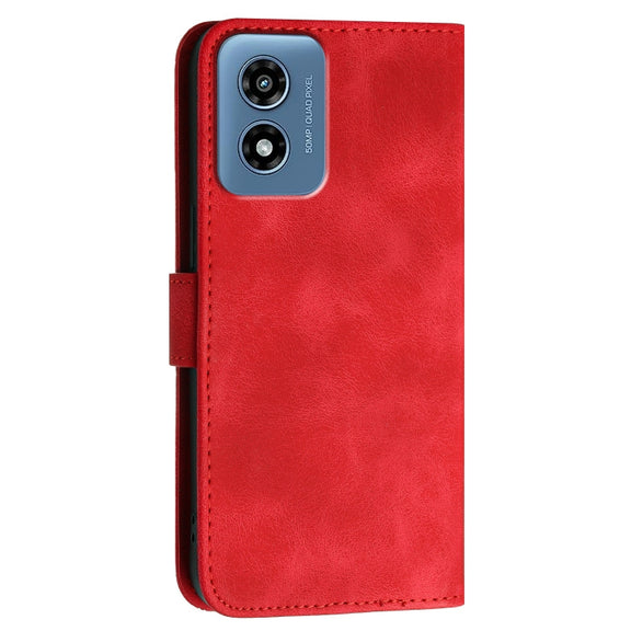 For Motorola Moto G Play 4G 2024 YX0080 Grid Butterfly Embossed Pattern Flip Leather Phone Case with Lanyard(Red)