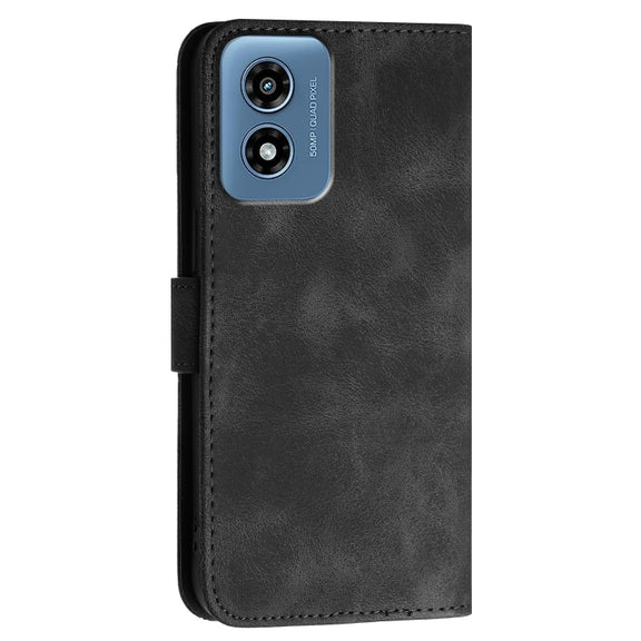 For Motorola Moto G Play 4G 2024 YX0080 Grid Butterfly Embossed Pattern Flip Leather Phone Case with Lanyard(Black)