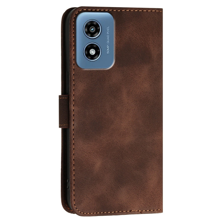 For Motorola Moto G Play 4G 2024 YX0080 Grid Butterfly Embossed Pattern Flip Leather Phone Case with Lanyard(Coffee)