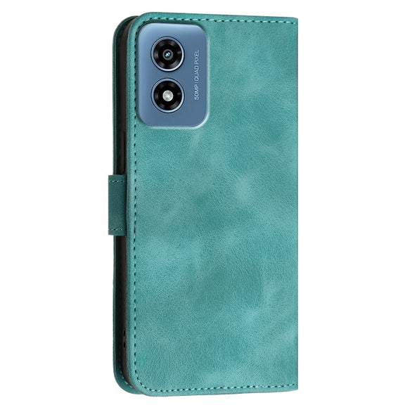 For Motorola Moto G Play 4G 2024 YX0080 Grid Butterfly Embossed Pattern Flip Leather Phone Case with Lanyard(Light Blue)