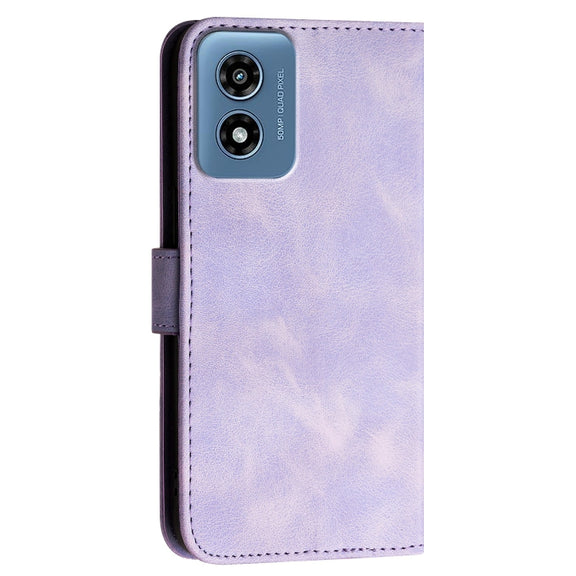 For Motorola Moto G Play 4G 2024 Grid Butterfly Embossed Pattern Leather Phone Case with Lanyard(Light Purple)