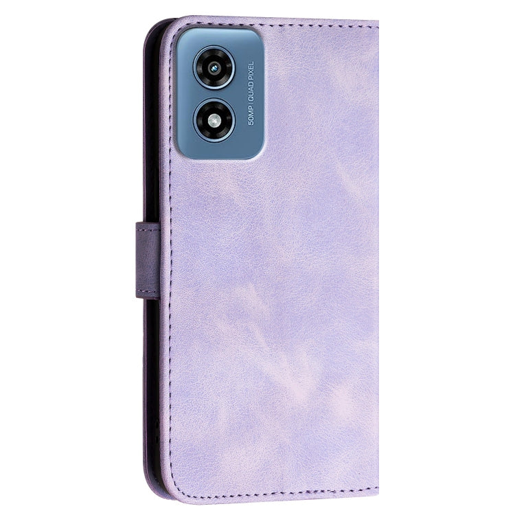 For Motorola Moto G Play 4G 2024 Grid Butterfly Embossed Pattern Leather Phone Case with Lanyard(Light Purple)
