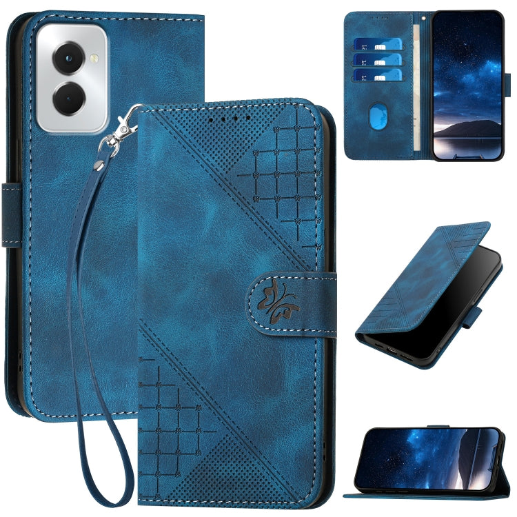 For Motorola Moto G Power 5G 2024 YX0080 Grid Butterfly Embossed Pattern Flip Leather Phone Case with Lanyard(Dark Blue) - Motorola Cases by PMC Jewellery | Online Shopping South Africa | PMC Jewellery | Buy Now Pay Later Mobicred