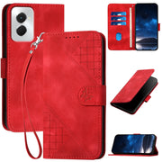 For Motorola Moto G Power 5G 2024 YX0080 Grid Butterfly Embossed Pattern Flip Leather Phone Case with Lanyard(Red)