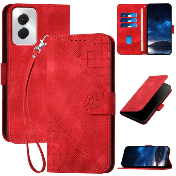 For Motorola Moto G Power 5G 2024 YX0080 Grid Butterfly Embossed Pattern Flip Leather Phone Case with Lanyard(Red)