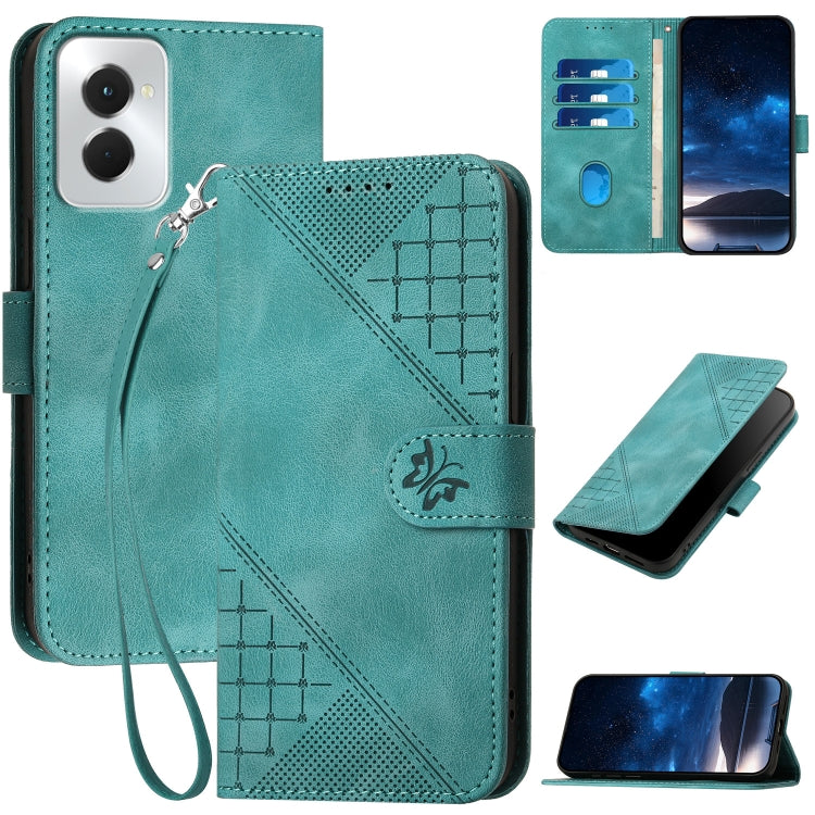 For Motorola Moto G Power 5G 2024 YX0080 Grid Butterfly Embossed Pattern Flip Leather Phone Case with Lanyard(Light Blue) - Motorola Cases by PMC Jewellery | Online Shopping South Africa | PMC Jewellery | Buy Now Pay Later Mobicred