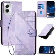 For Motorola Moto G Power 5G 2024 Grid Butterfly Embossed Pattern Leather Phone Case with Lanyard(Light Purple)