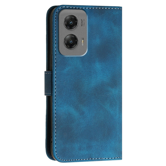 For Motorola Moto G Stylus 5G 2024 YX0080 Grid Butterfly Embossed Pattern Flip Leather Phone Case with Lanyard(Dark Blue)