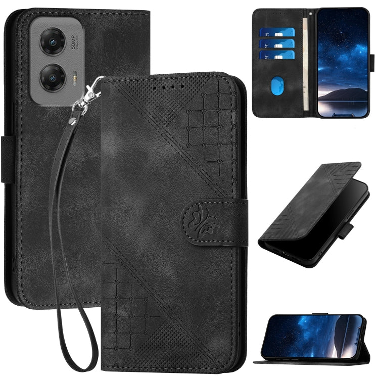 For Motorola Moto G Stylus 5G 2024 YX0080 Grid Butterfly Embossed Pattern Flip Leather Phone Case with Lanyard(Black) - Motorola Cases by PMC Jewellery | Online Shopping South Africa | PMC Jewellery | Buy Now Pay Later Mobicred