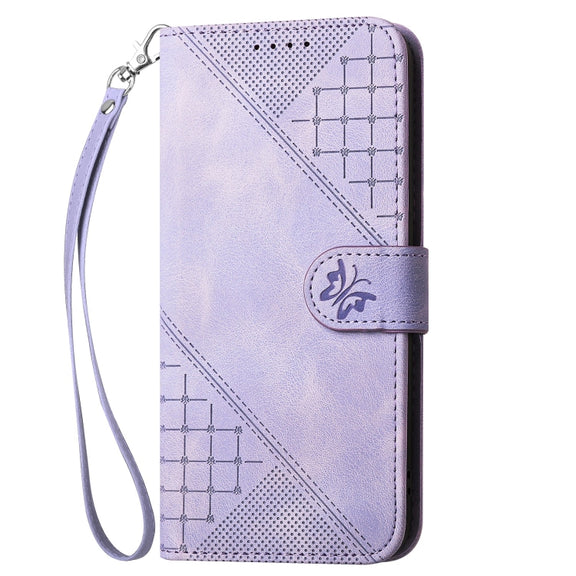 For Motorola Moto G Stylus 5G 2024 YX0080 Grid Butterfly Embossed Pattern Flip Leather Phone Case with Lanyard(Light Purple)