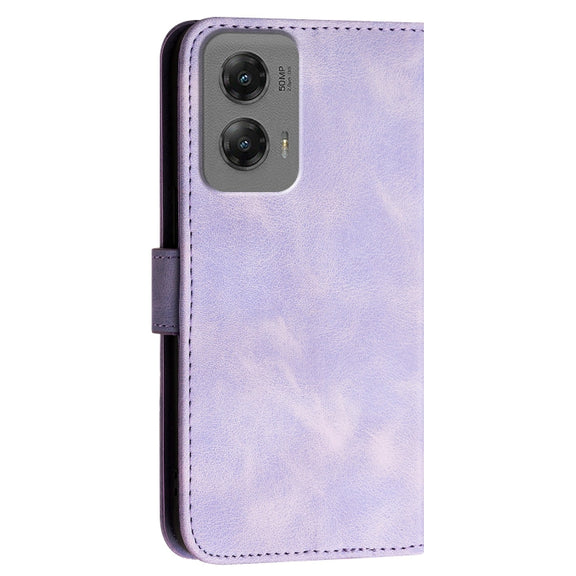 For Motorola Moto G Stylus 5G 2024 YX0080 Grid Butterfly Embossed Pattern Flip Leather Phone Case with Lanyard(Light Purple)