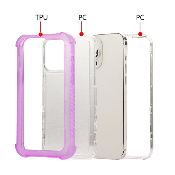 For iPhone 16 Pro Max Transparent Matte TPU Hybrid PC 3-in-1 Phone Case(Purple)