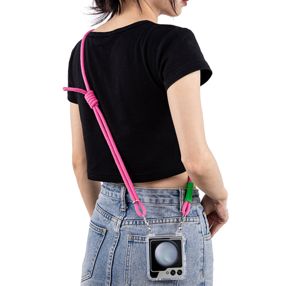 For Samsung Galaxy Z Flip6 / Flip7 FE GKK Airbag Hinge Full Coverage Phone Case with Crossbody Rope(Pink)