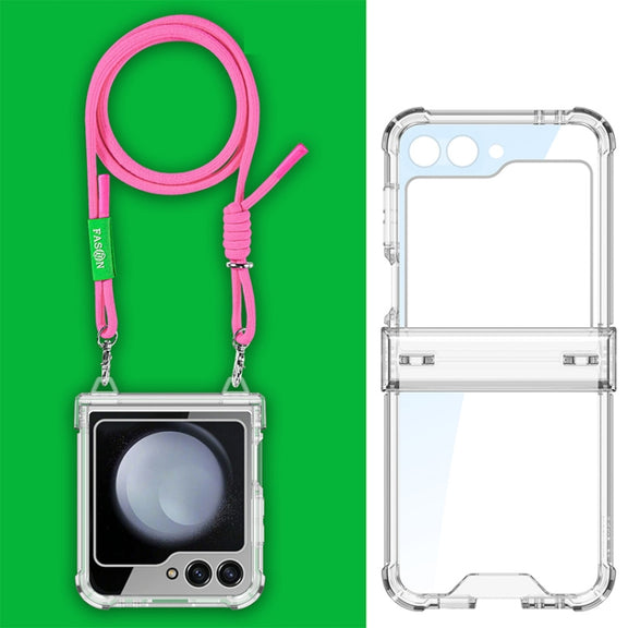 For Samsung Galaxy Z Flip6 / Flip7 FE GKK Airbag Hinge Full Coverage Phone Case with Crossbody Rope(Pink)