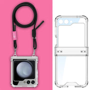 For Samsung Galaxy Z Flip5 GKK Airbag Hinge Full Coverage Phone Case with Crossbody Rope(Black)