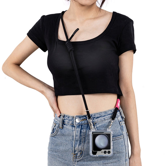 For Samsung Galaxy Z Flip5 GKK Airbag Hinge Full Coverage Phone Case with Crossbody Rope(Black)