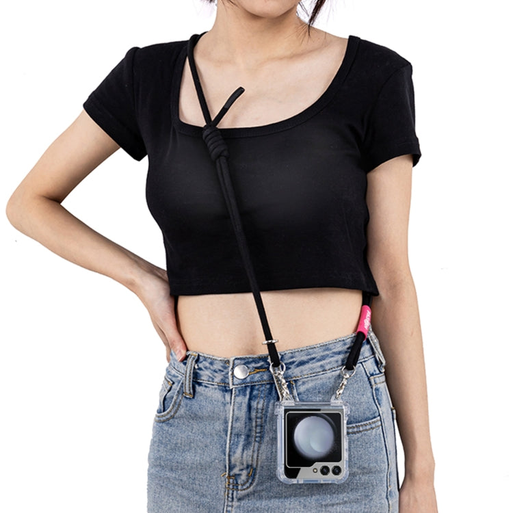 For Samsung Galaxy Z Flip5 GKK Airbag Hinge Full Coverage Phone Case with Crossbody Rope(Black)