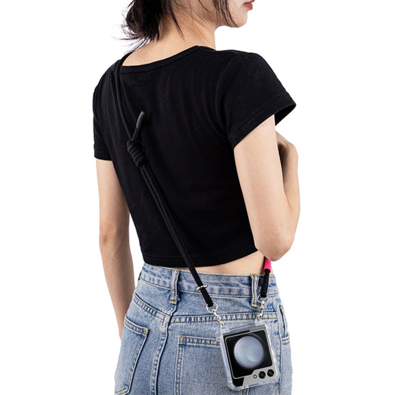For Samsung Galaxy Z Flip5 GKK Airbag Hinge Full Coverage Phone Case with Crossbody Rope(Black)