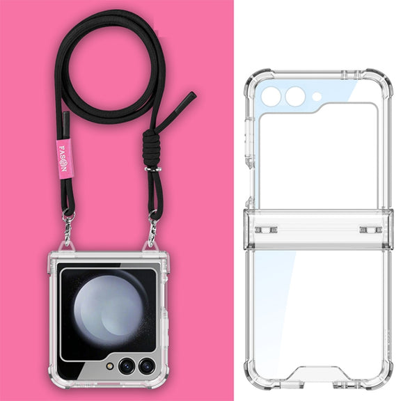 For Samsung Galaxy Z Flip5 GKK Airbag Hinge Full Coverage Phone Case with Crossbody Rope(Black)