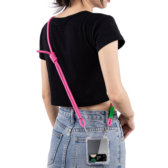 For Samsung Galaxy Z Flip3 GKK Airbag Hinge Full Coverage Phone Case with Crossbody Rope(Pink)
