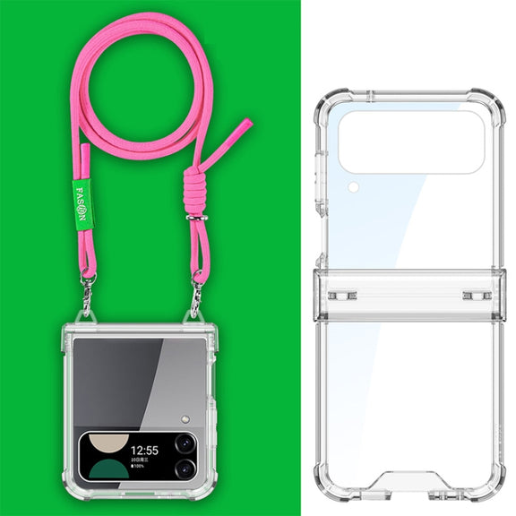 For Samsung Galaxy Z Flip3 GKK Airbag Hinge Full Coverage Phone Case with Crossbody Rope(Pink)
