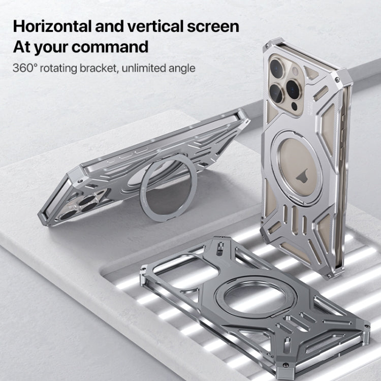 For iPhone 16 Aluminum Alloy Borderless MagSafe Rotating Holder Phone Case(Silver)