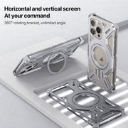 For iPhone 16 Pro Aluminum Alloy Borderless MagSafe Rotating Holder Phone Case(Grey)