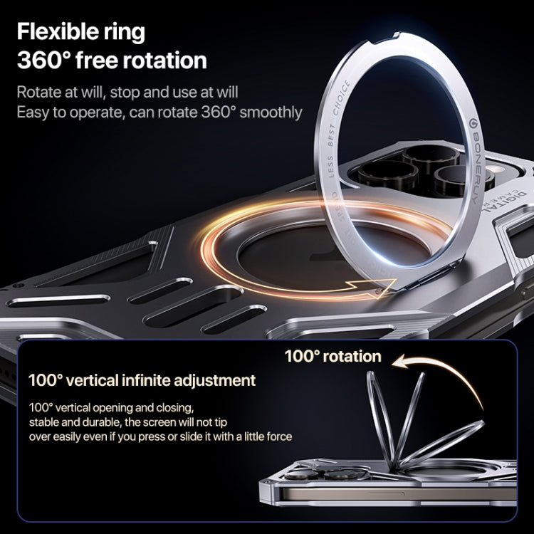 For iPhone 16 Aluminum Alloy Borderless MagSafe Rotating Holder Phone Case(Silver)