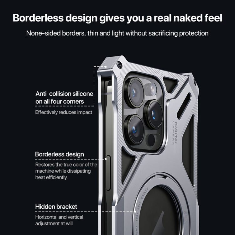 For iPhone 16 Pro Max Aluminum Alloy Borderless MagSafe Rotating Holder Phone Case(Grey)
