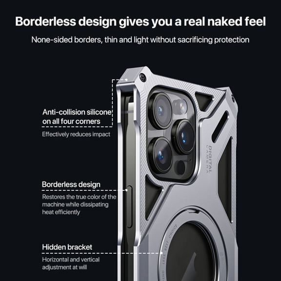 For iPhone 16 Pro Max Aluminum Alloy Borderless MagSafe Rotating Holder Phone Case(Silver)