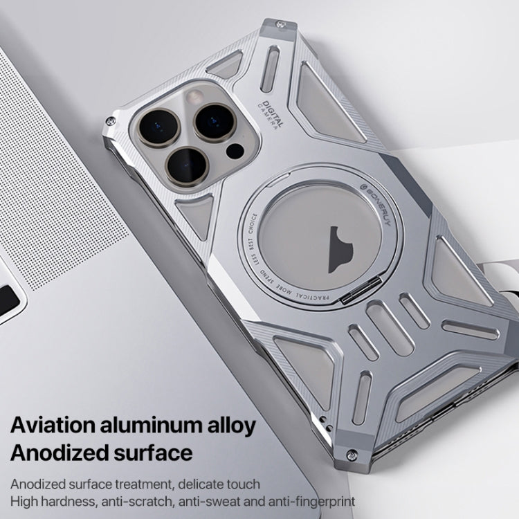 For iPhone 16 Aluminum Alloy Borderless MagSafe Rotating Holder Phone Case(Silver)