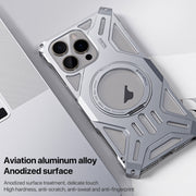 For iPhone 16 Pro Aluminum Alloy Borderless MagSafe Rotating Holder Phone Case(Silver)